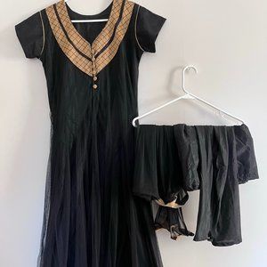 Black Salwar Kameez With Gold Border - Anarkali Style